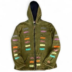 Kyber Outerware Womens XL Full Zip Fleece Hood Sweatshirt Green Rainbow Stripes